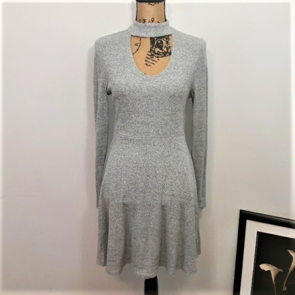 HYFVE Dresses & Skirts - Hyfve Grey Choker Neck A-Line Dress Size M